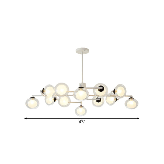 Modern Oval Shade Island Light - 8/12 Lights Glass Suspension In Black/White