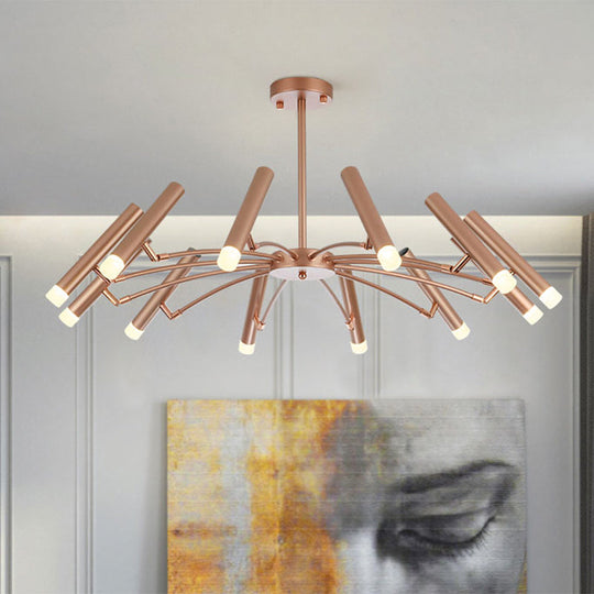 Adjustable Linear Shade Chandelier - Modern Metal Ceiling Light (12/24 Lights) In Black/Rose Gold