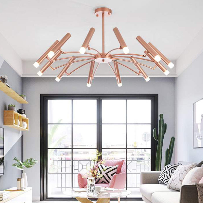 Adjustable Linear Shade Chandelier - Modern Metal Ceiling Light (12/24 Lights) In Black/Rose Gold