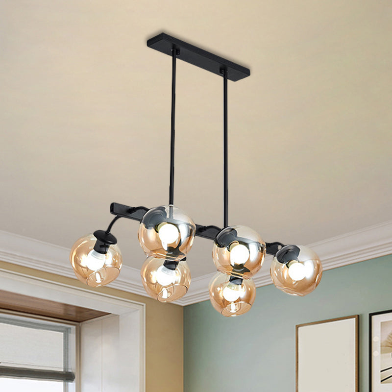 6/8-Light Modern Pendant With Black Orb Shade For Kitchen And Dining Room 6 / Amber