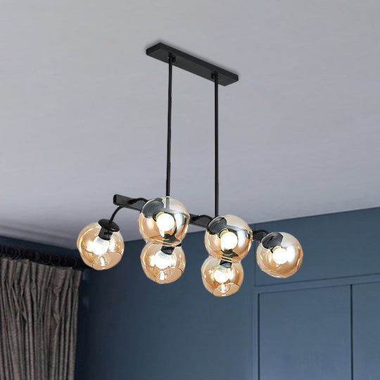 6/8-Light Modern Pendant With Black Orb Shade For Kitchen And Dining Room