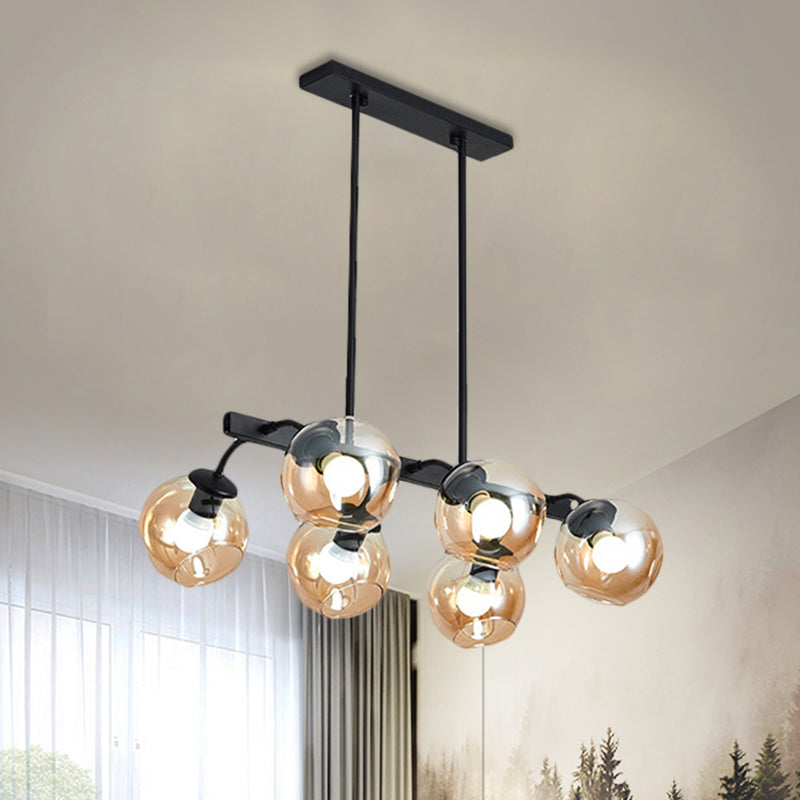 6/8-Light Modern Pendant With Black Orb Shade For Kitchen And Dining Room