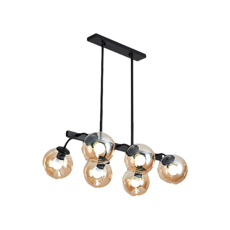 6/8-Light Modern Pendant With Black Orb Shade For Kitchen And Dining Room