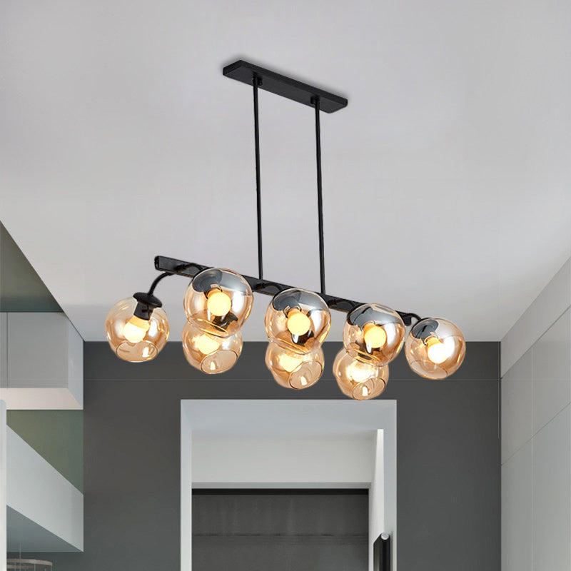 6/8-Light Modern Pendant With Black Orb Shade For Kitchen And Dining Room 8 / Amber