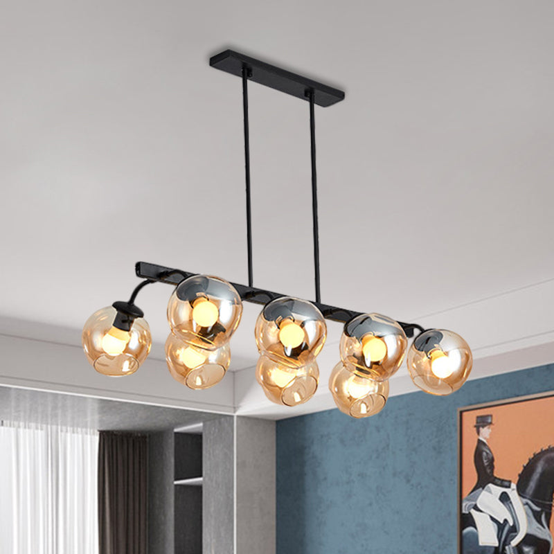 6/8-Light Modern Pendant With Black Orb Shade For Kitchen And Dining Room