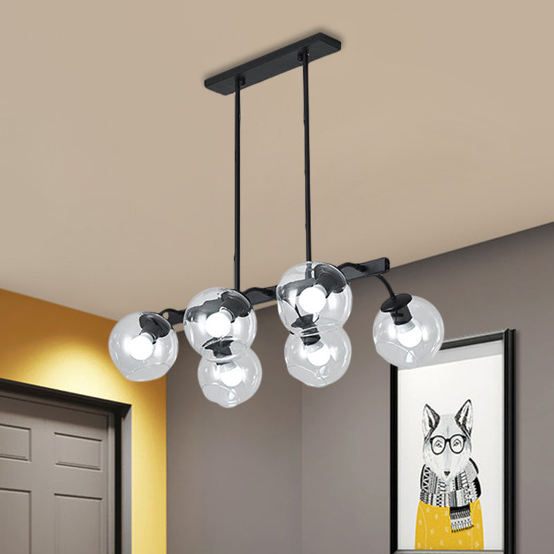 6/8-Light Modern Pendant With Black Orb Shade For Kitchen And Dining Room