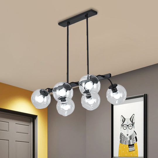 6/8-Light Modern Pendant With Black Orb Shade For Kitchen And Dining Room