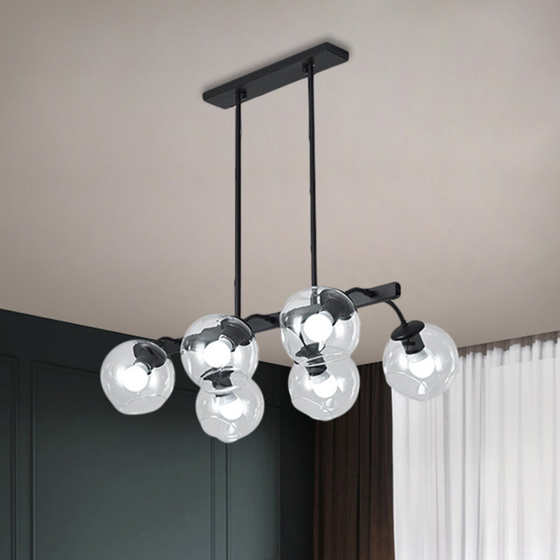 6/8-Light Modern Pendant With Black Orb Shade For Kitchen And Dining Room