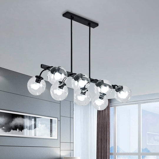 6/8-Light Modern Pendant With Black Orb Shade For Kitchen And Dining Room 8 / Clear