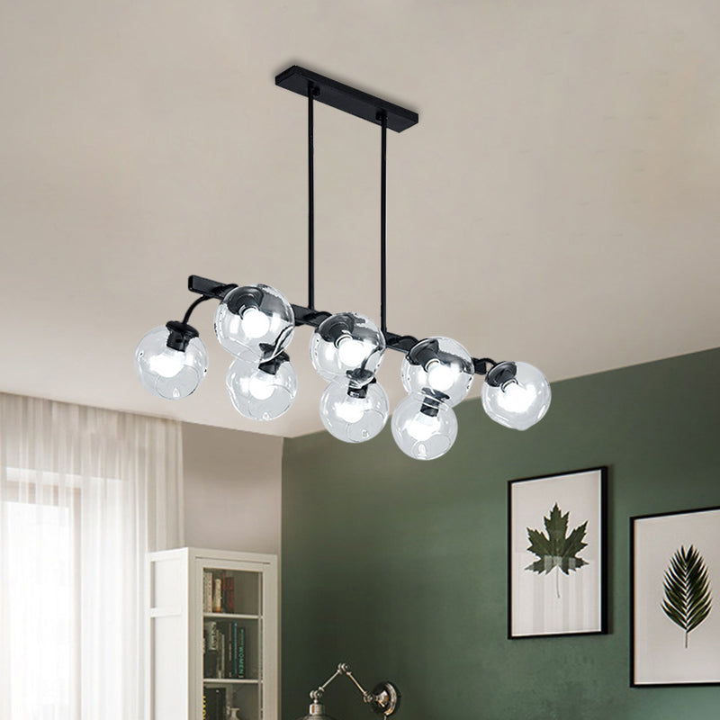 6/8-Light Modern Pendant With Black Orb Shade For Kitchen And Dining Room