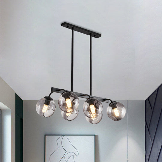 6/8-Light Modern Pendant With Black Orb Shade For Kitchen And Dining Room