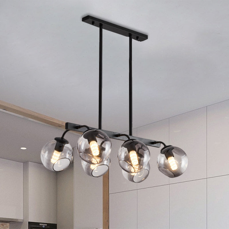 6/8-Light Modern Pendant With Black Orb Shade For Kitchen And Dining Room