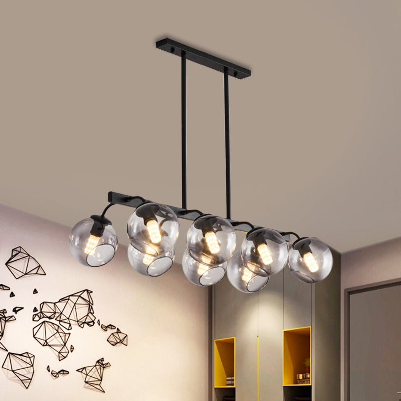 6/8-Light Modern Pendant With Black Orb Shade For Kitchen And Dining Room