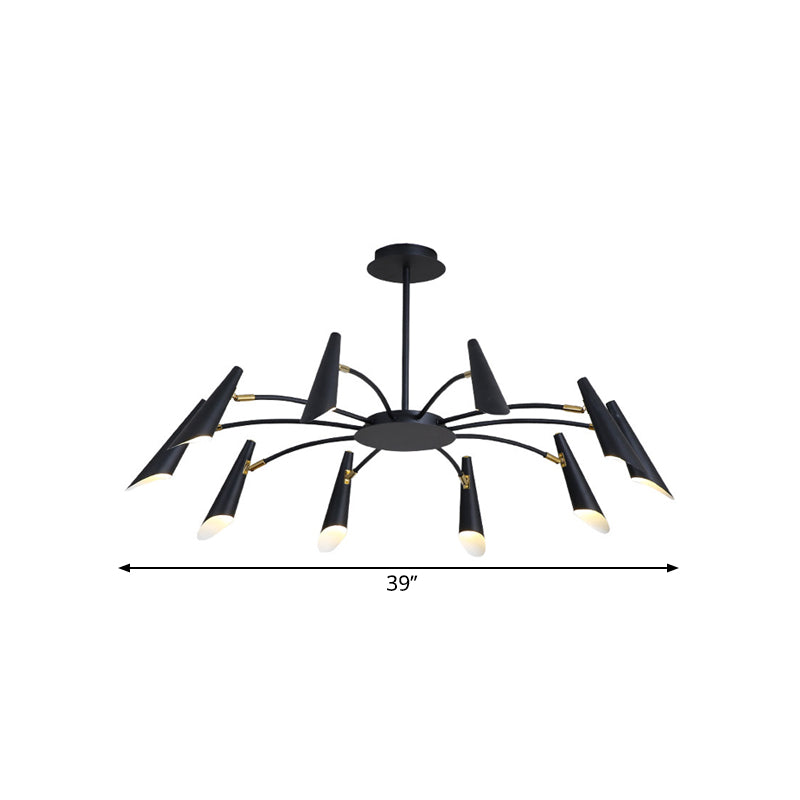 10-Head Metallic Chandelier Ceiling Lamp: Contemporary Black/White Light