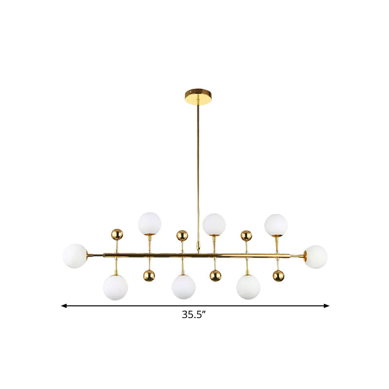 Modern Gold Hotel Linear Chandelier - Opal Glass 8 Lights Ceiling Pendant