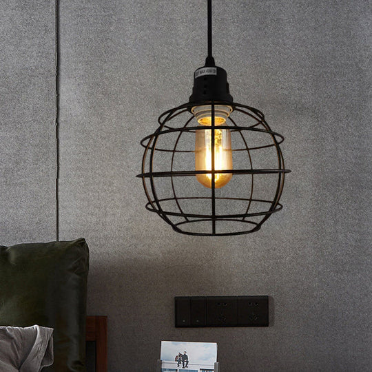 Nautical Style Metal Pendant Lamp With Black Global Shade - Perfect For Balcony Hanging