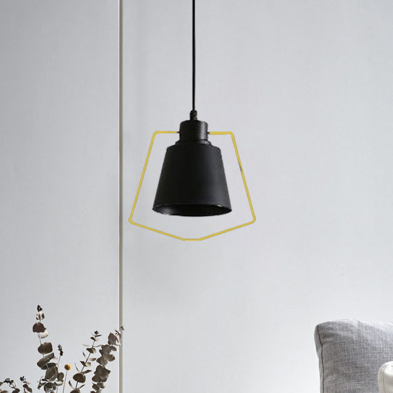 Tapered Suspension Light with Industrial Black Finish - Perfect for Kitchen - Metal Hanging Light with Ring/Pentagon Design