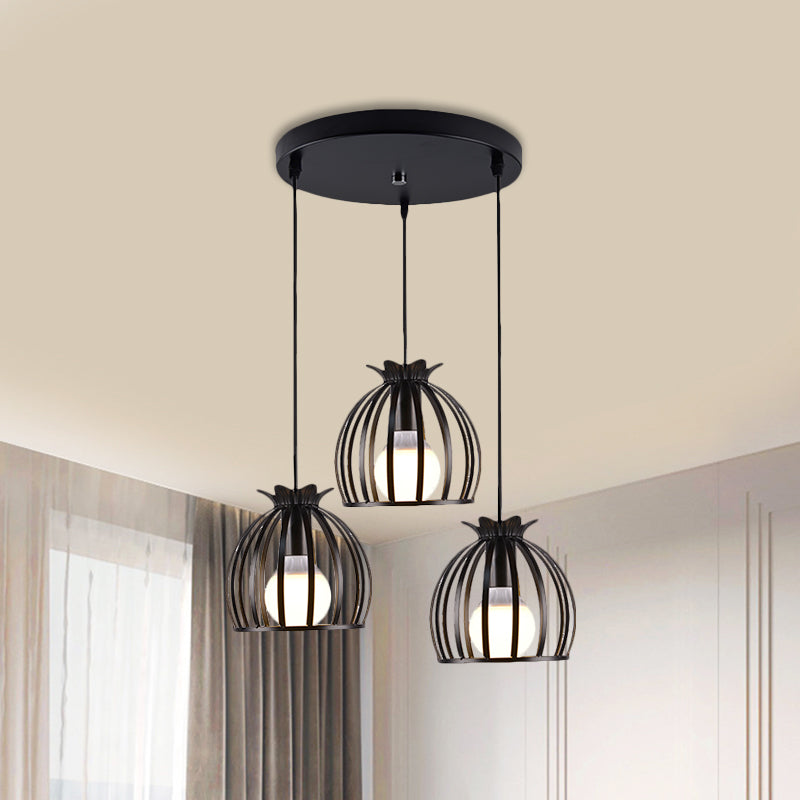 Loft Style Dome Cage Pendant Light with Hanging Head - Black/White - Perfect for Living Room