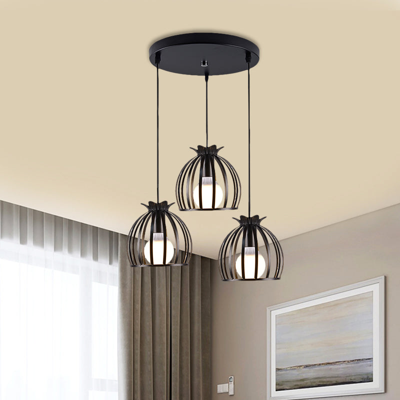 Loft Style Dome Cage Pendant Light with Hanging Head - Black/White - Perfect for Living Room