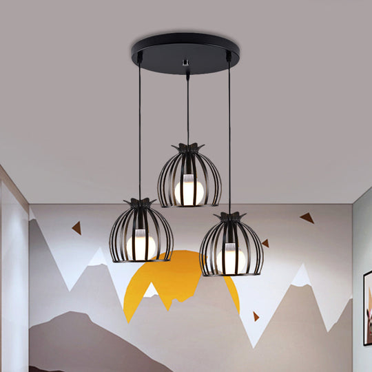 Loft Style Dome Cage Pendant Light with Hanging Head - Black/White - Perfect for Living Room