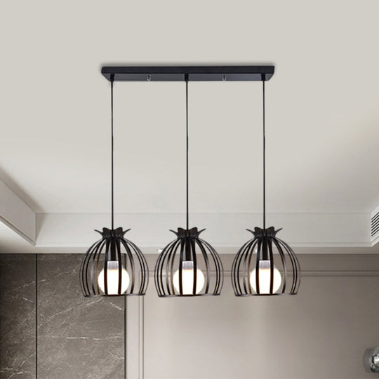 1 Industrial Loft Dome Cage Pendant Light In Black/White For Living Room