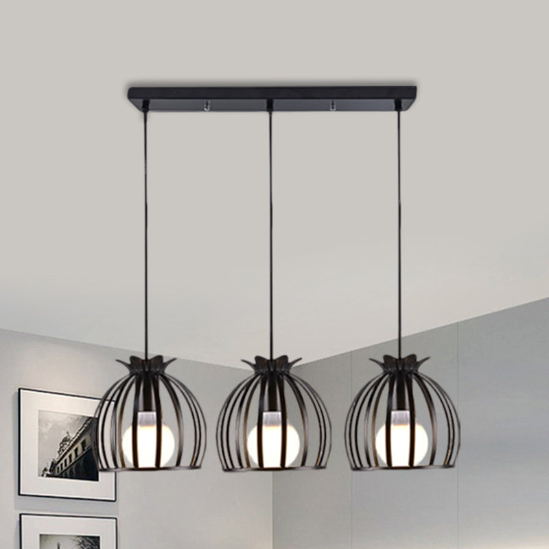 1 Industrial Loft Dome Cage Pendant Light In Black/White For Living Room