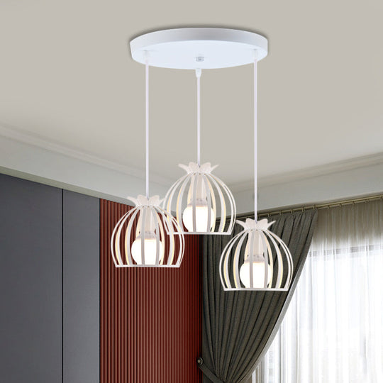 Loft Style Dome Cage Pendant Light with Hanging Head - Black/White - Perfect for Living Room