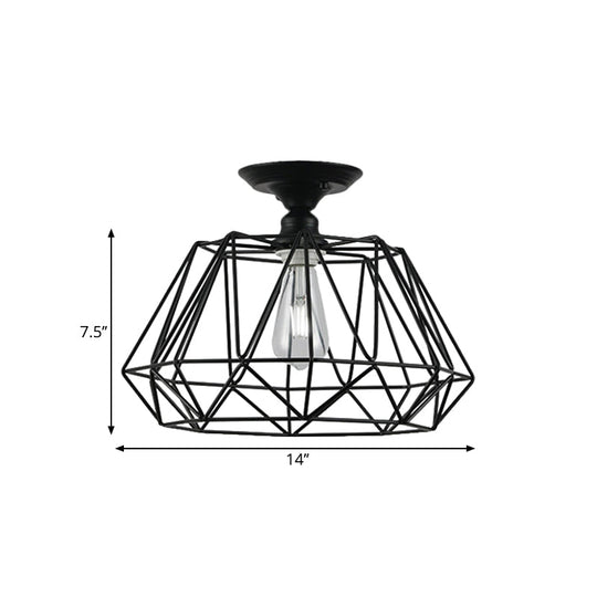 Black Metallic Cage Diamond Ceiling Light Fixture For Corridor - Loft Industrial Style Close To