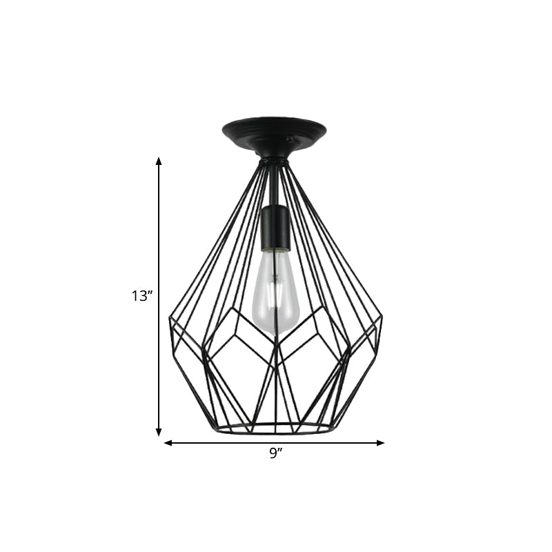 Black Metallic Cage Diamond Ceiling Light Fixture For Corridor - Loft Industrial Style Close To