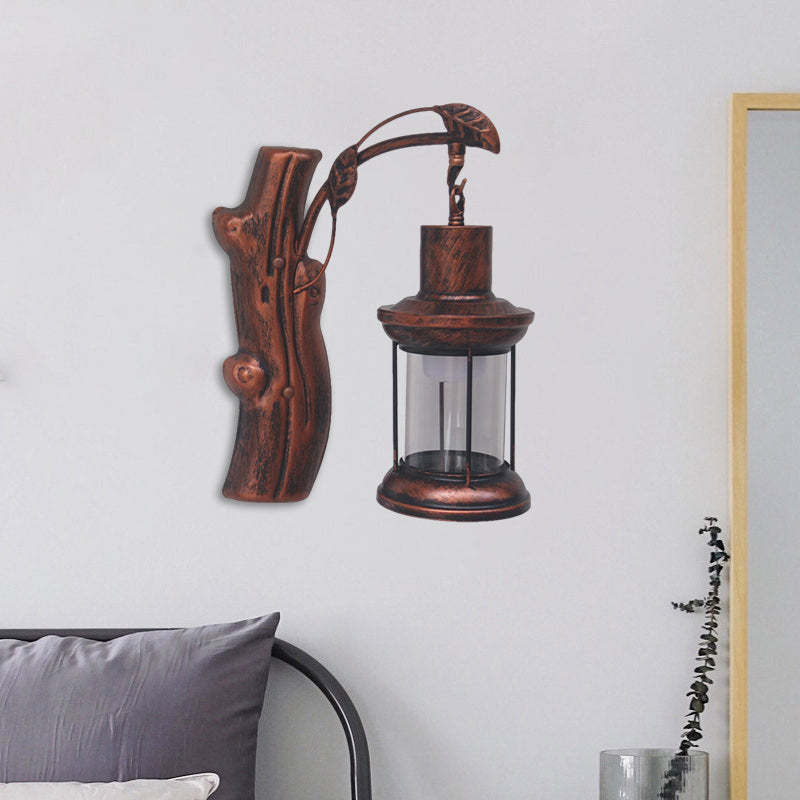 Coastal Clear Glass Kerosene Wall Light: Black/Copper Sconce Lamp Copper