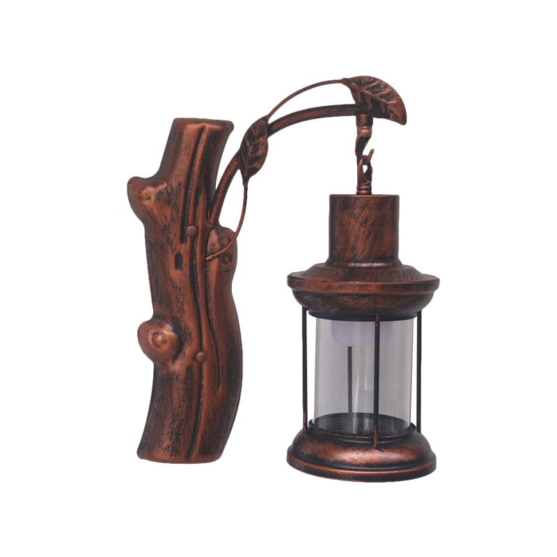 Coastal Clear Glass Kerosene Wall Light: Black/Copper Sconce Lamp