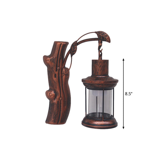 Coastal Clear Glass Kerosene Wall Light: Black/Copper Sconce Lamp