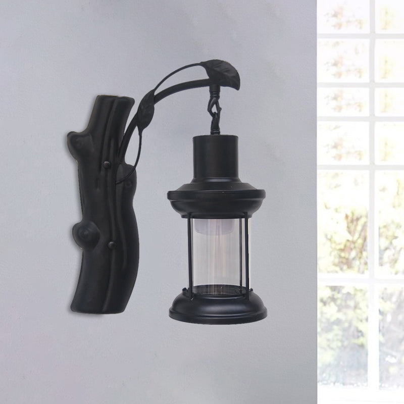 Coastal Clear Glass Kerosene Wall Light: Black/Copper Sconce Lamp Black