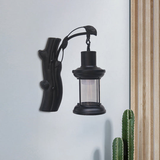 Coastal Clear Glass Kerosene Wall Light: Black/Copper Sconce Lamp