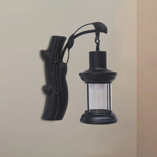 Coastal Clear Glass Kerosene Wall Light: Black/Copper Sconce Lamp