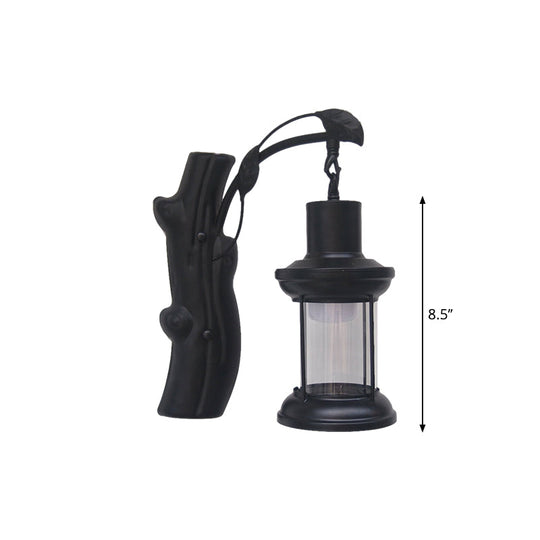 Coastal Clear Glass Kerosene Wall Light: Black/Copper Sconce Lamp