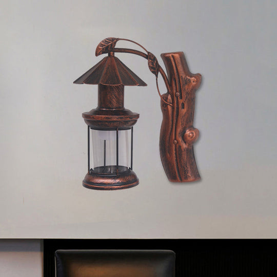 Clear Glass Wall Sconce With Retro Coastal Design And Black/Copper Finish