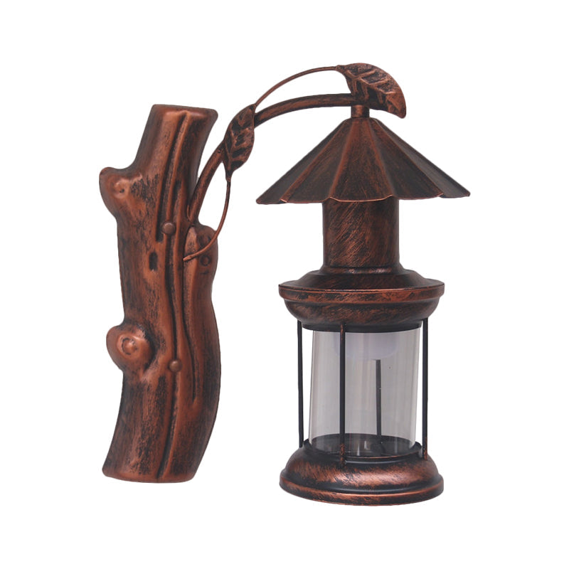 Clear Glass Wall Sconce With Retro Coastal Design And Black/Copper Finish