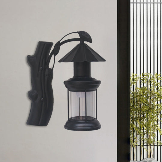 Clear Glass Wall Sconce With Retro Coastal Design And Black/Copper Finish Black