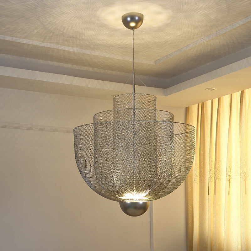 Gold/Silver Wire Mesh Chandelier Pendant Light With Led | Modern Hanging Bowl Design