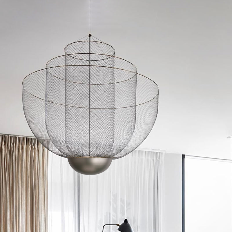 Gold/Silver Wire Mesh Chandelier Pendant Light With Led | Modern Hanging Bowl Design