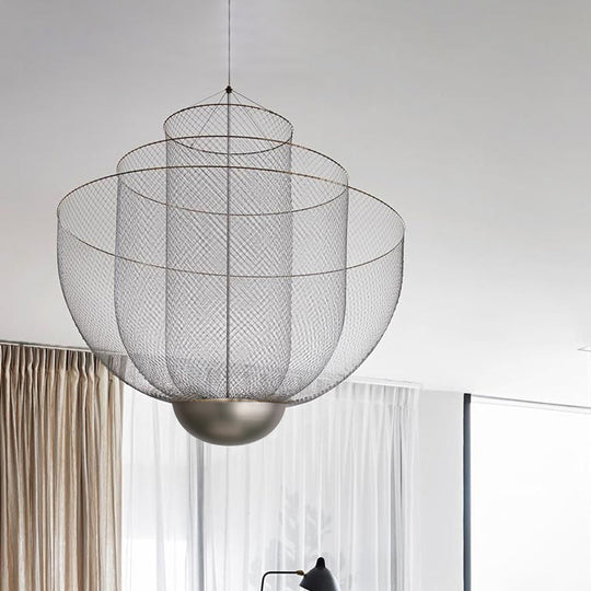 Gold/Silver Wire Mesh Chandelier Pendant Light With Led | Modern Hanging Bowl Design