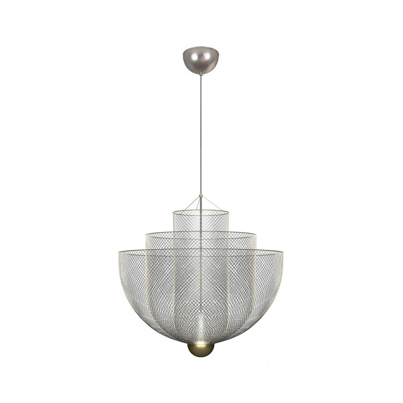 Gold/Silver Wire Mesh Chandelier Pendant Light With Led | Modern Hanging Bowl Design