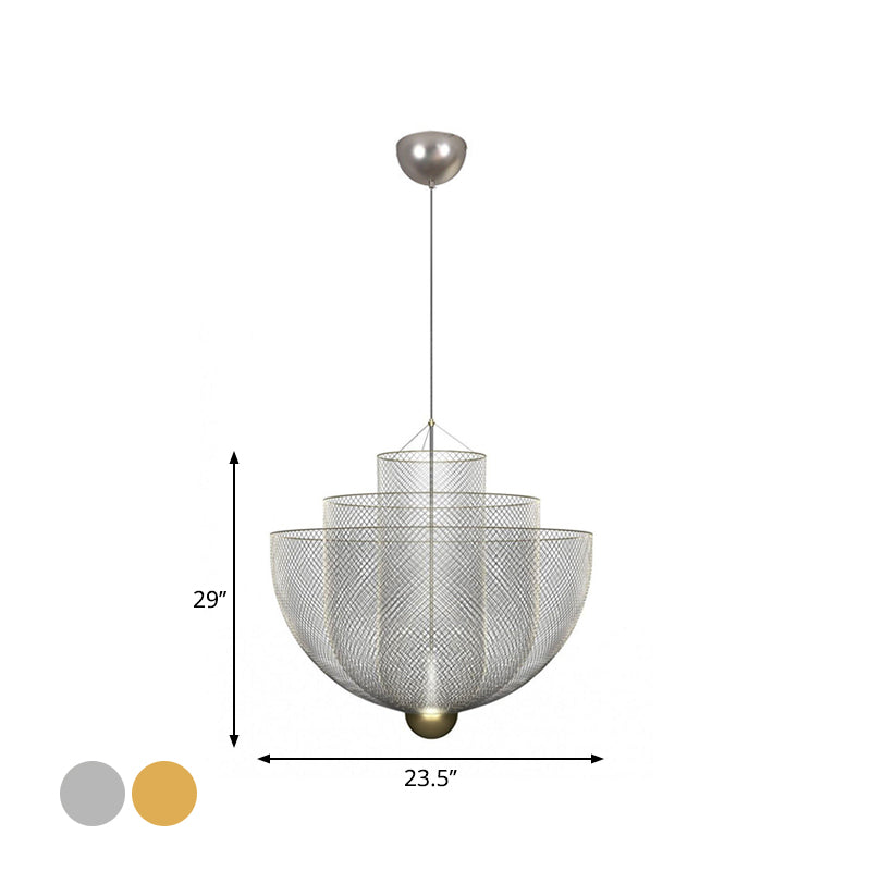 Gold/Silver Wire Mesh Chandelier Pendant Light With Led | Modern Hanging Bowl Design