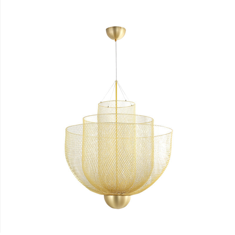 Gold/Silver Wire Mesh Chandelier Pendant Light With Led | Modern Hanging Bowl Design