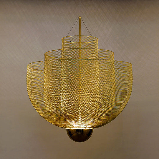 Gold/Silver Wire Mesh Chandelier Pendant Light With Led | Modern Hanging Bowl Design