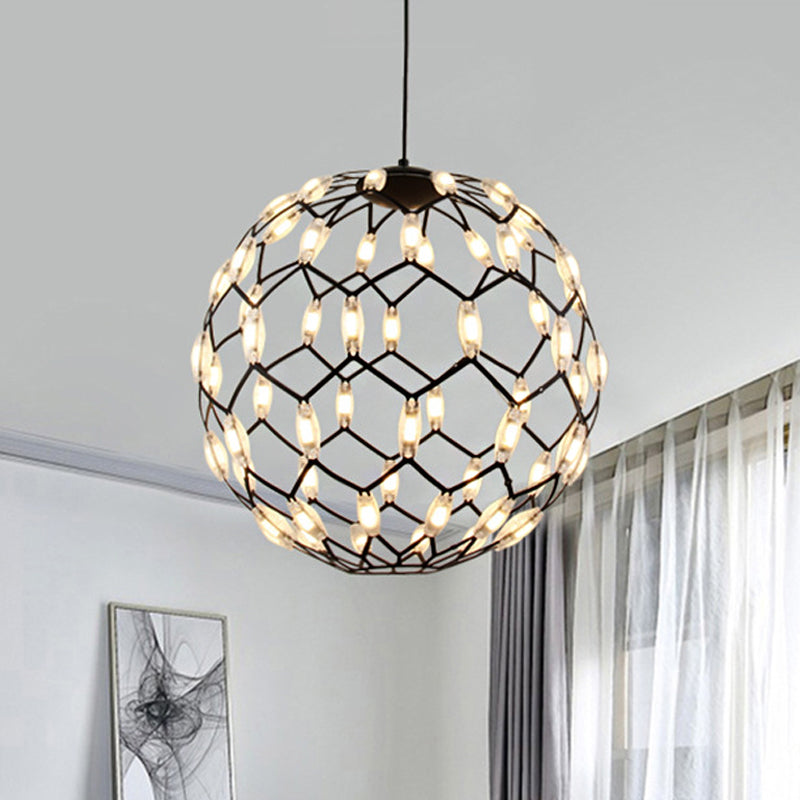 Modern Black/White Metal Globe Led Chandelier With Hollow Design - Stylish Hanging Lamp