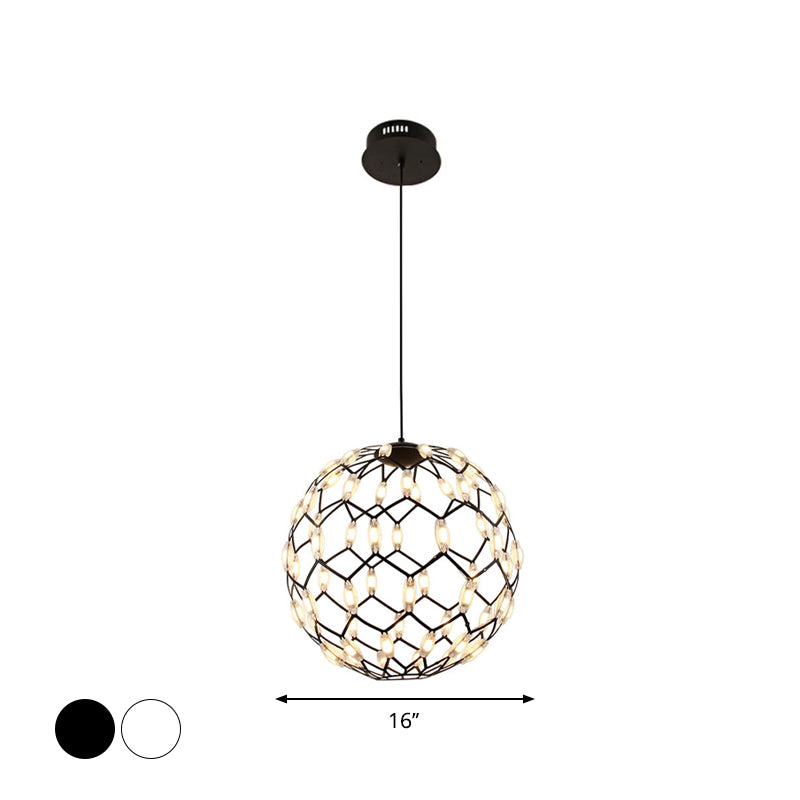 Modern Black/White Metal Globe Led Chandelier With Hollow Design - Stylish Hanging Lamp