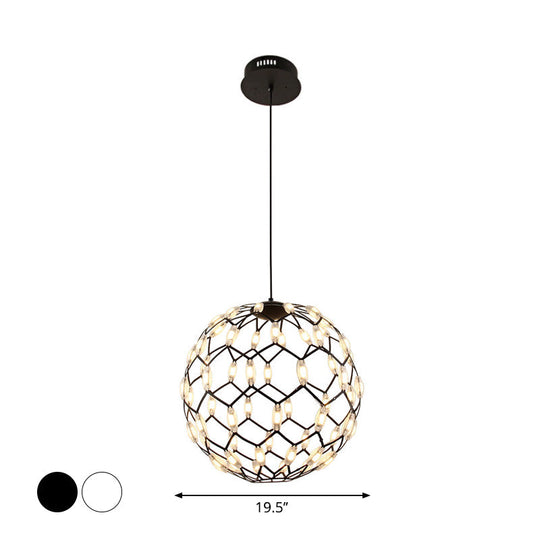 Modern Black/White Metal Globe Led Chandelier With Hollow Design - Stylish Hanging Lamp