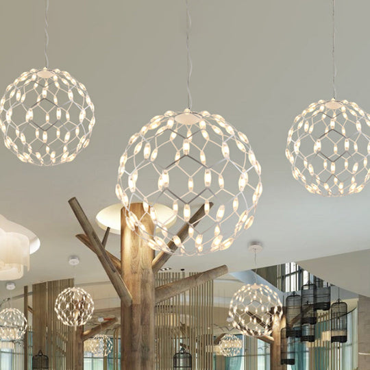 Modern Black/White Metal Globe Led Chandelier With Hollow Design - Stylish Hanging Lamp